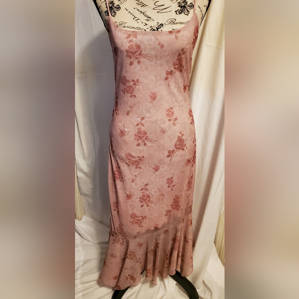 Vintage Candy Rocket size large pink floral dress.  Bodycon. Fully lined.